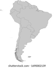 vector illustration of Gray Map of South America with countries