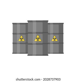 Vector illustration of gray metal barrels with nuclear waste. flat design vector illustration isolated on white background.