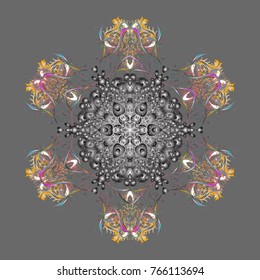 Vector illustration with gray, neutral and pink isolated snowflake. Beautiful decoration. Symbol of winter. Isolated watercolor snowflakes on gray, neutral and pink colors.