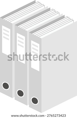 Vector illustration of gray office binders or ring folders neatly arranged in a row. Ideal for use in corporate materials, office concepts, data management visuals, and productivity themes.