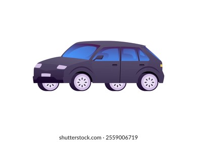 Vector illustration of gray passenger car in flat cartoon style. Vehicle. Ground transport. Off-road vehicle with front and rear seats. Isolated minimalistic style.