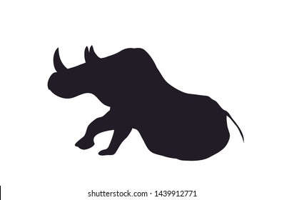 vector illustration of gray rhino, drawing silhouette, vector, white background