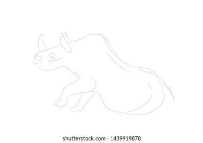 vector illustration of gray rhino, drawing by lines, vector, white background