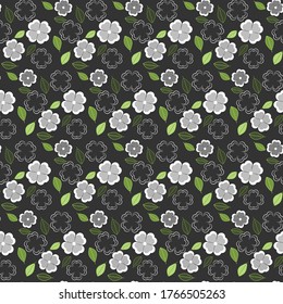 
Vector illustration with gray shades of floral ornament on a black background. Fashionable seamless design.