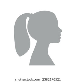 Vector illustration. Gray silhouette of a teen girl on a white background. Suitable for social media profiles, icons, screensavers and as a template.