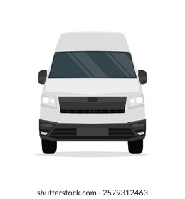 Vector illustration of gray, silver or white van. Mini van front view, side view, land vehicle. Panel van vector template for car branding and advertising. Isolated truck on white background.