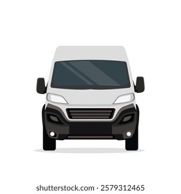 Vector illustration of gray, silver or white van. Mini van front view, side view, land vehicle. Panel van vector template for car branding and advertising. Isolated truck on white background.