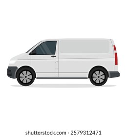 Vector illustration of gray, silver or white van. Mini van front view, side view, land vehicle. Panel van vector template for car branding and advertising. Isolated truck on white background.
