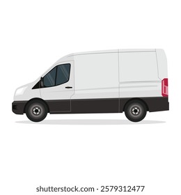 Vector illustration of gray, silver or white van. Mini van front view, side view, land vehicle. Panel van vector template for car branding and advertising. Isolated truck on white background.