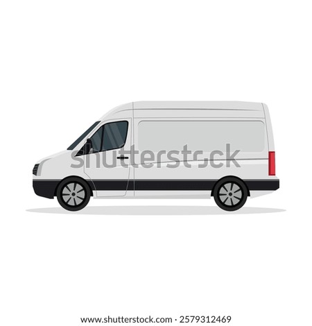 Vector illustration of gray, silver or white van. Mini van front view, side view, land vehicle. Panel van vector template for car branding and advertising. Isolated truck on white background.