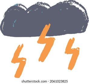 Vector illustration of gray storm cloud with lightning in cartoon doodle style. Bad weather concept
