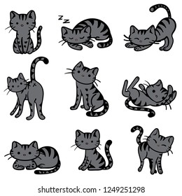 Vector Illustration of Gray Tabby Cats