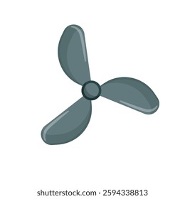 Vector illustration of a gray three-blade fan with a shiny finish.