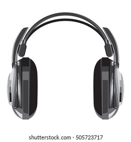vector illustration in gray tones with headphones on white background