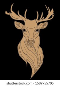 Vector illustration in gray tones of a male deer with big horns.