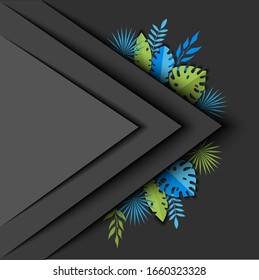 Vector illustration gray triangles background with tropical leaves