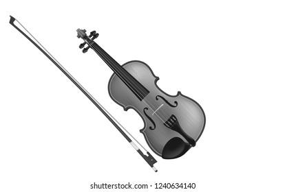 Vector illustration of gray violin isolated on white background.