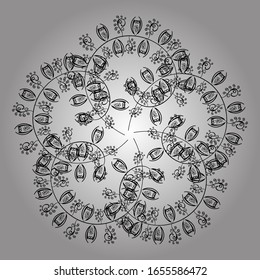 Vector illustration. Gray, white and black on colors. Design wrapping and gift paper, greeting cards, banner and posters design. Seamless pattern Abstract cute background. Doodles pattern.