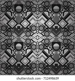 Vector illustration. Gray, white and black abstract background painted geometry shine and layer element seamless pattern.