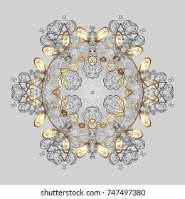 Vector illustration with gray, white and brown isolated snowflake. Symbol of winter. Isolated watercolor snowflakes on gray, white and brown colors. Beautiful decoration.