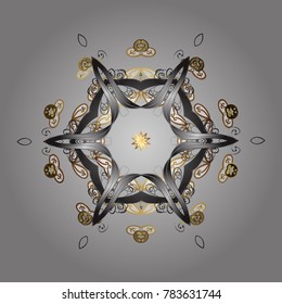 Vector illustration. Gray, white and brown snowflakes on a gray, white and brown colors. Snowflake vector pattern. Isolated cute snowflakes on colorful background.