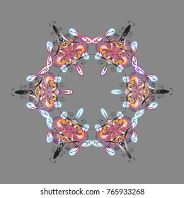 Vector illustration with gray, white and pink isolated snowflakes. Isolated watercolor snowflakes on gray, white and pink colors. Beautiful decoration. Symbol of winter.