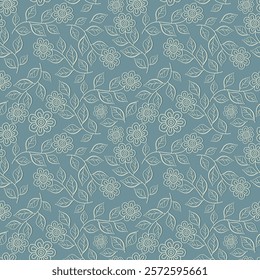 Vector illustration of gray and white simple leaves and flowers seamless pattern. Floral organic background. For textiles, wallpaper and packaging. 