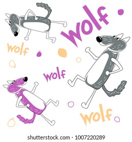 Vector illustration of gray wolf in modern simple flat style.Vector background great for fabric and textile, Wallpapers, web page, table cards and banners design