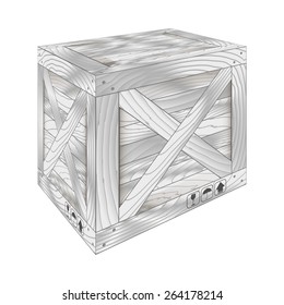 Vector illustration of gray wooden box on white,Vector illustration