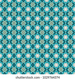 Vector illustration. Vector gray, yellow and blue simple mandala optical illusion, psychedelic trippy abstract seamless pattern texture.
