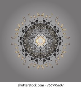 Vector illustration with gray and yellow isolated snowflakes. Symbol of winter. Isolated watercolor snowflakes on gray and yellow colors. Beautiful decoration.