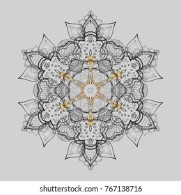 Vector illustration with gray and yellow isolated snowflake. Symbol of winter. Isolated watercolor snowflakes on gray and yellow colors. Beautiful decoration.
