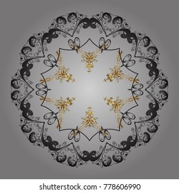 Vector illustration. Gray and yellow snowflakes. Holiday design for Christmas and New Year fashion prints. Christmas pattern with snowflakes abstract background.