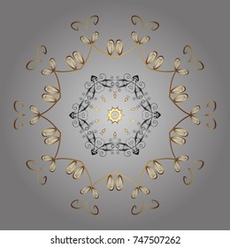 Vector illustration. Gray, yellow and white snowflakes on a gray, yellow and white colors. Snowflake vector pattern. Isolated cute snowflakes on colorful background.