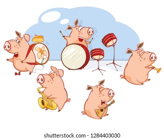 Vector Illustration of The Great Animal Pig Orchestra 
