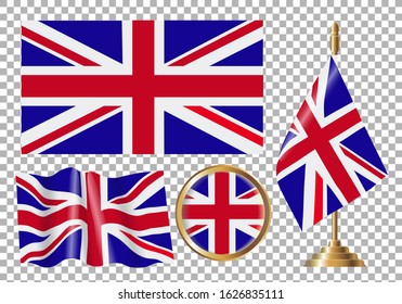 
Vector illustration of Great Britain flag options. Isolated image of flags of different shapes.