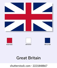Ilustración vectorial de la bandera de Gran Bretaña aislada en fondo azul claro. Ilustración de la bandera de Gran Bretaña con códigos de color. Lo más cerca posible del original. listo para usar, fácil de editar. 
