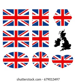 vector illustration of Great Britain flags and map 