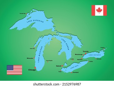 Vector Illustration Great Lakes Map