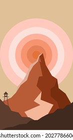 Vector Illustration of a great mountain with the sun and a hut. It can be used for background, web, print, and many more.