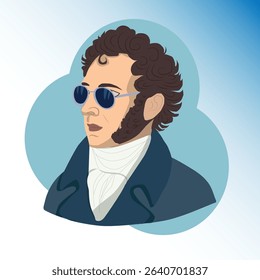 Vector illustration of great Russian poet Alexander Pushkin. Flat style