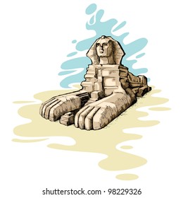 vector illustration of the great sphinx against abstract background