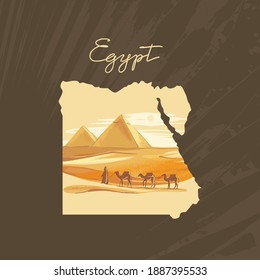 Vector illustration of the Great Sphinx in Giza inscribed on the map of Egypt with the pyramids of Egypt.