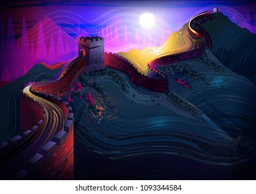 vector illustration of The Great Wall of China world famous historical monument