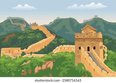 A vector illustration of Great Wall China Travel Destination