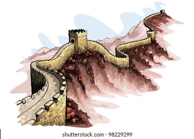 vector illustration of the Great wall of China against abstract background