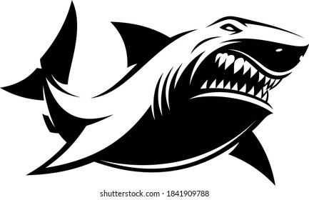 Vector illustration, great white ferocious shark, on a white background