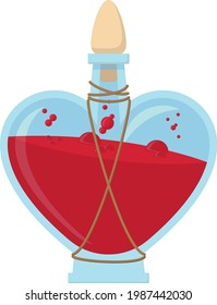 Vector illustration of greater, heart shaped vial with red, bubbly liquid inside - Potion of lesser healing - with embellishments