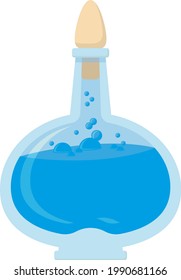 Vector illustration of greater, round vial with blue, bubbly liquid inside - Potion of lesser mana - no embellishments