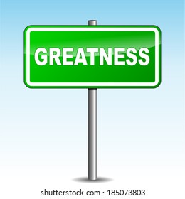 Vector illustration of greatness green signpost on sky background